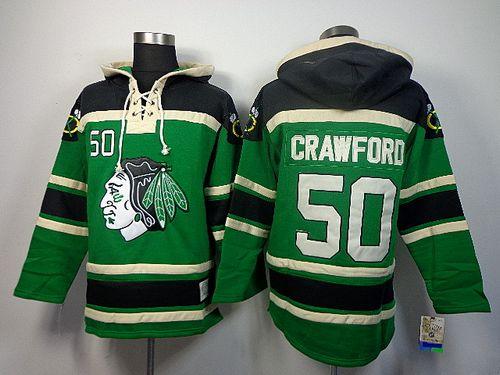 Blackhawks #50 Corey Crawford Green St. Patrick's Day McNary Lace Hoodie Stitched NHL Jersey - Click Image to Close