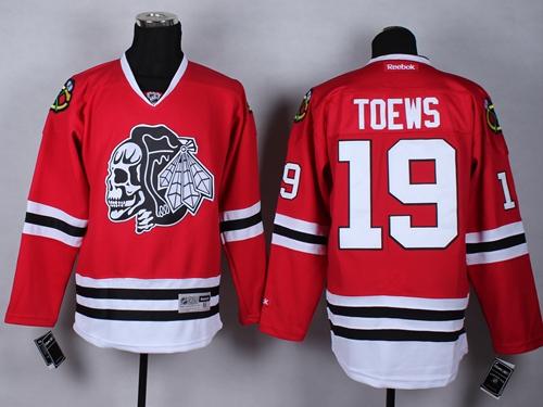 Blackhawks #19 Jonathan Toews Red(White Skull) Stitched NHL Jersey