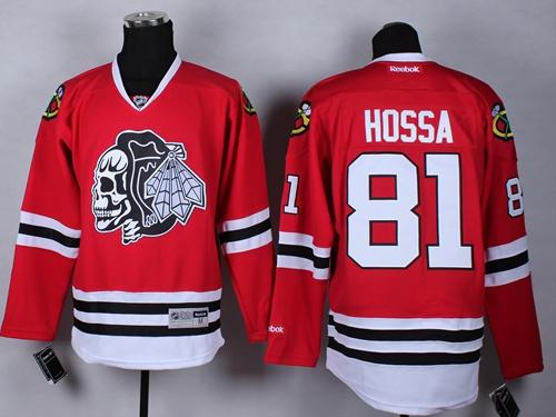 Blackhawks #81 Marian Hossa Red(White Skull) Stitched NHL Jersey - Click Image to Close