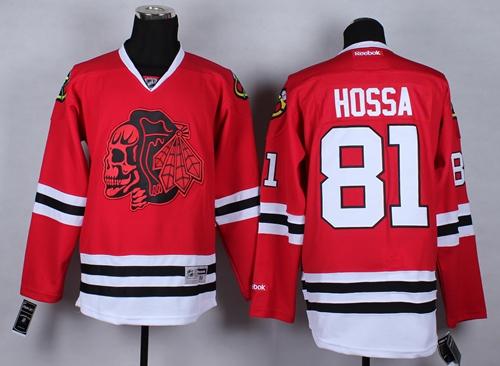 Blackhawks #81 Marian Hossa Red(Red Skull) Stitched NHL Jersey - Click Image to Close