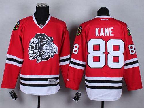 Blackhawks #88 Patrick Kane Red(White Skull) Stitched NHL Jersey - Click Image to Close