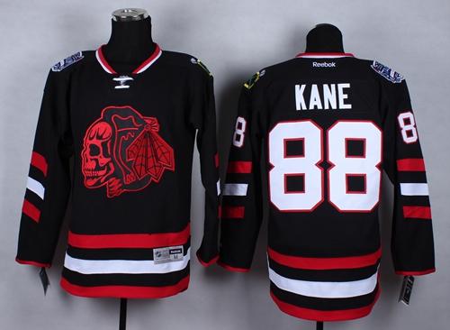 Blackhawks #88 Patrick Kane Black(Red Skull) 2014 Stadium Series Stitched NHL Jersey - Click Image to Close