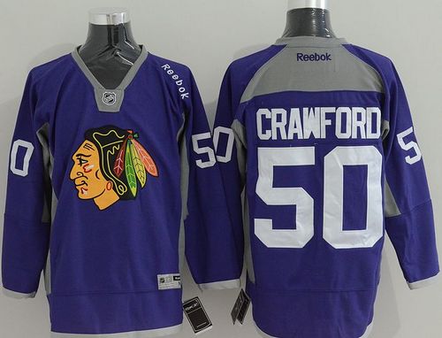 Blackhawks #50 Corey Crawford Purple Practice Stitched NHL Jersey - Click Image to Close