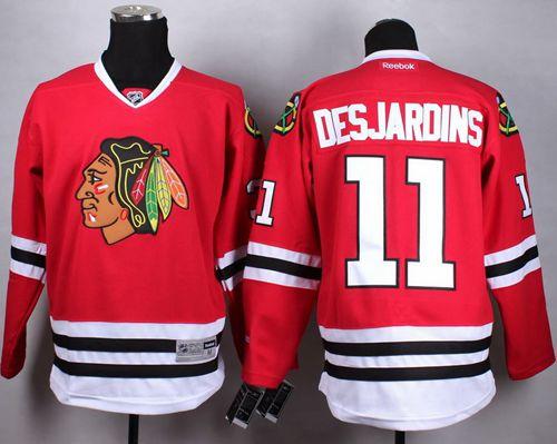 Blackhawks #11 Andrew Desjardins Red Home Stitched NHL Jersey - Click Image to Close