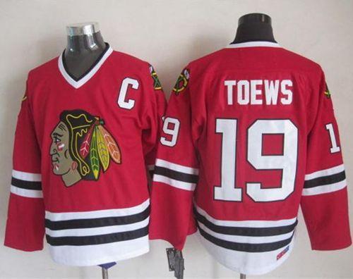 Blackhawks #19 Jonathan Toews Red CCM Throwback Stitched NHL Jersey - Click Image to Close