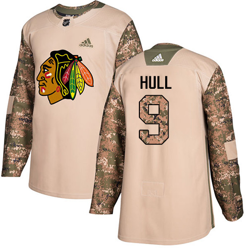 Adidas Blackhawks #9 Bobby Hull Camo Authentic 2017 Veterans Day Stitched NHL Jersey