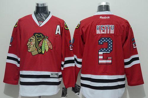 Blackhawks #2 Duncan Keith Red USA Flag Fashion Stitched NHL Jersey