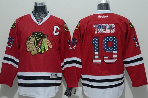 Blackhawks #19 Jonathan Toews Red USA Flag Fashion Stitched NHL Jersey