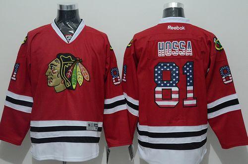 Blackhawks #81 Marian Hossa Red USA Flag Fashion Stitched NHL Jersey