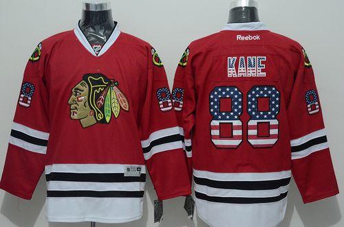 Blackhawks #88 Patrick Kane Red USA Flag Fashion Stitched NHL Jersey