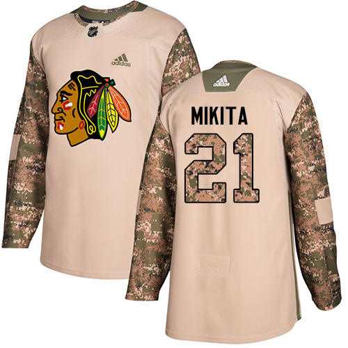 Adidas Blackhawks #21 Stan Mikita Camo Authentic 2017 Veterans Day Stitched NHL Jersey