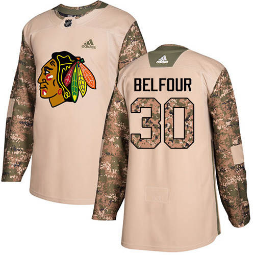 Adidas Blackhawks #30 ED Belfour Camo Authentic 2017 Veterans Day Stitched NHL Jersey