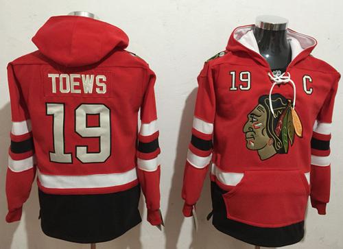 Blackhawks #19 Jonathan Toews Red Name & Number Pullover NHL Hoodie