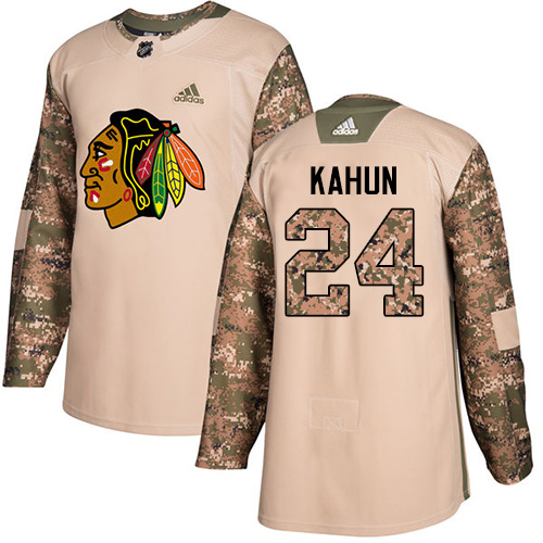 Adidas Blackhawks #24 Dominik Kahun Camo Authentic 2017 Veterans Day Stitched NHL Jersey