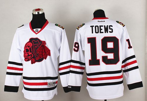 Blackhawks #19 Jonathan Toews White(Red Skull) Stitched NHL Jersey