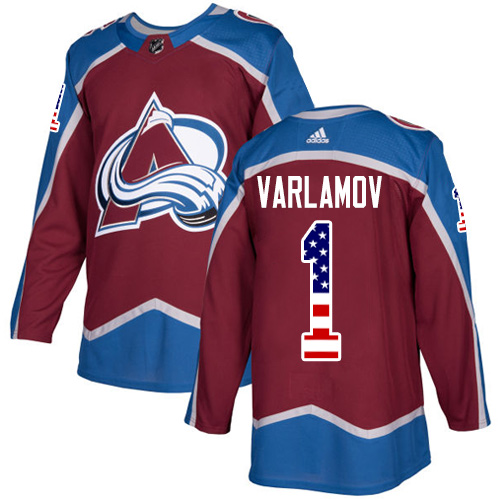 Adidas Avalanche #1 Semyon Varlamov Burgundy Home Authentic USA Flag Stitched NHL Jersey