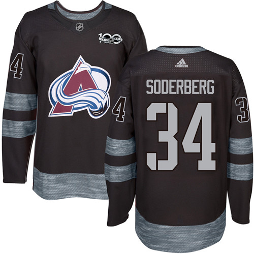 Adidas Avalanche #34 Carl Soderberg Black 1917-2017 100th Anniversary Stitched NHL Jersey