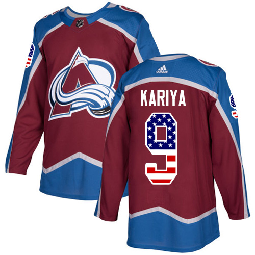 Adidas Avalanche #9 Paul Kariya Burgundy Home Authentic USA Flag Stitched NHL Jersey