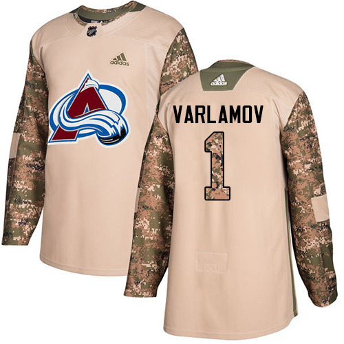 Adidas Avalanche #1 Semyon Varlamov Camo Authentic 2017 Veterans Day Stitched NHL Jersey - Click Image to Close