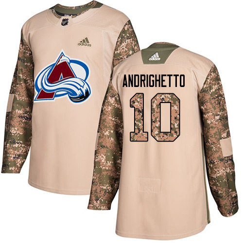 Adidas Avalanche #10 Sven Andrighetto Camo Authentic 2017 Veterans Day Stitched NHL Jersey - Click Image to Close