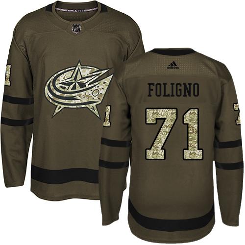 Adidas Blue Jackets #71 Nick Foligno Green Salute to Service Stitched NHL Jersey