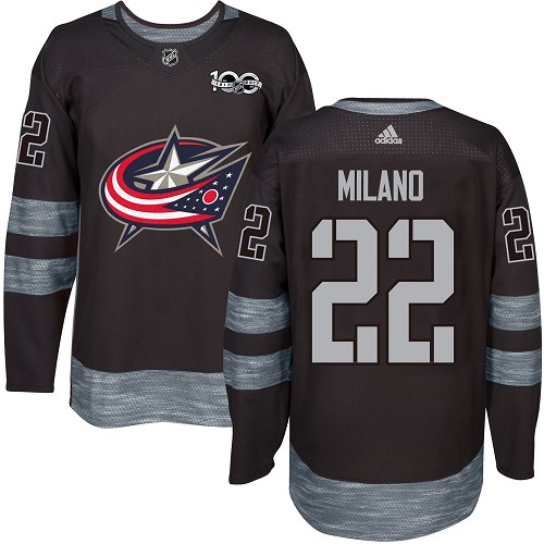 Adidas Blue Jackets #22 Sonny Milano Black 1917-2017 100th Anniversary Stitched NHL Jersey