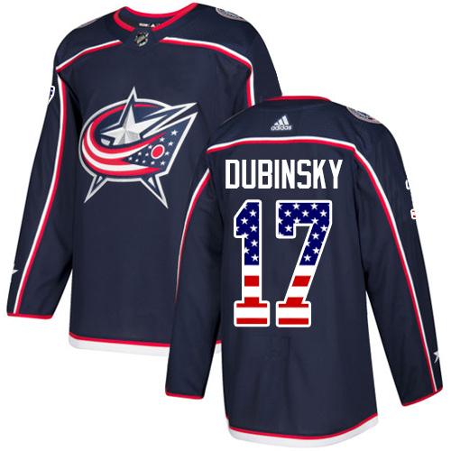 Adidas Blue Jackets #17 Brandon Dubinsky Navy Blue Home Authentic USA Flag Stitched NHL Jersey - Click Image to Close