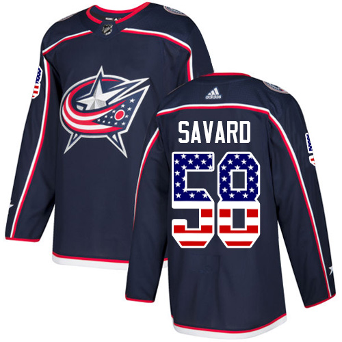 Adidas Blue Jackets #58 David Savard Navy Blue Home Authentic USA Flag Stitched NHL Jersey