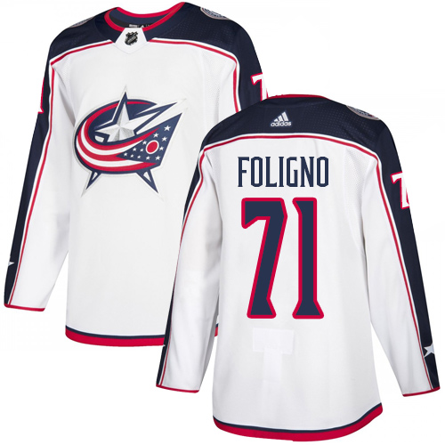 Adidas Blue Jackets #71 Nick Foligno White Road Authentic Stitched NHL Jersey