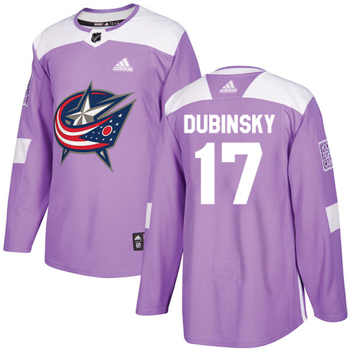 Adidas Blue Jackets #17 Brandon Dubinsky Purple Authentic Fights Cancer Stitched NHL Jersey - Click Image to Close