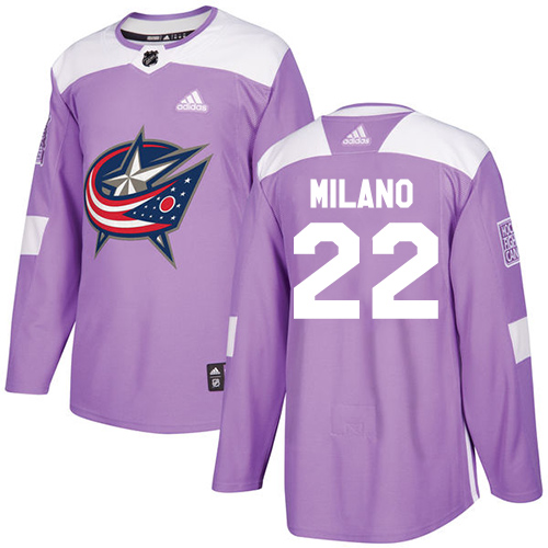 Adidas Blue Jackets #22 Sonny Milano Purple Authentic Fights Cancer Stitched NHL Jersey - Click Image to Close