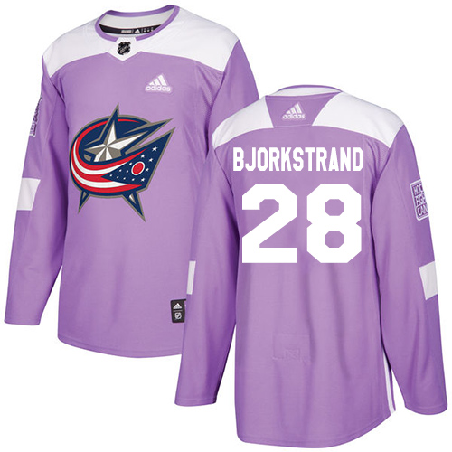 Adidas Blue Jackets #28 Oliver Bjorkstrand Purple Authentic Fights Cancer Stitched NHL Jersey - Click Image to Close