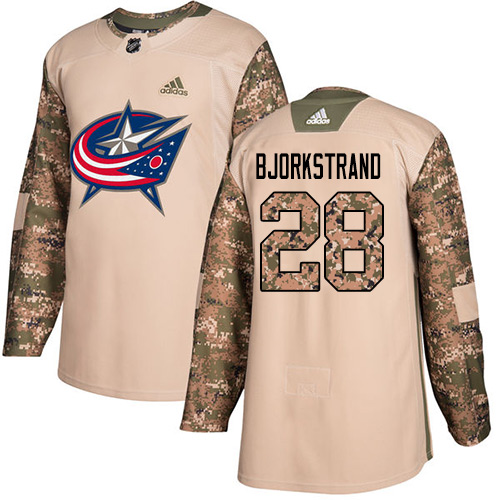 Adidas Blue Jackets #28 Oliver Bjorkstrand Camo Authentic 2017 Veterans Day Stitched NHL Jersey