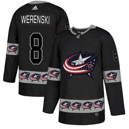 Adidas Blue Jackets #8 Zach Werenski Black Authentic Team Logo Fashion Stitched NHL Jersey