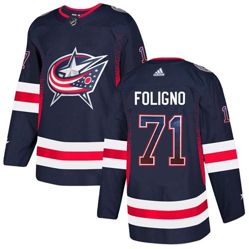 Adidas Blue Jackets #71 Nick Foligno Navy Blue Home Authentic Drift Fashion Stitched NHL Jersey