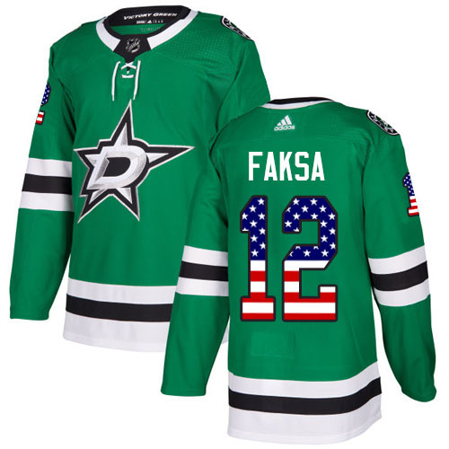 Adidas Stars #12 Radek Faksa Green Home Authentic USA Flag Stitched NHL Jersey - Click Image to Close