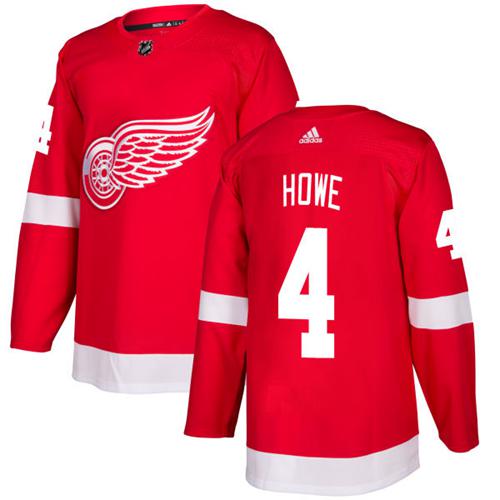 Adidas Red Wings #4 Gordie Howe Red Home Authentic Stitched NHL Jersey - Click Image to Close