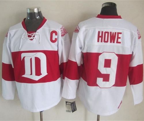 Red Wings #9 Gordie Howe White Winter Classic CCM Throwback Stitched NHL Jersey - Click Image to Close