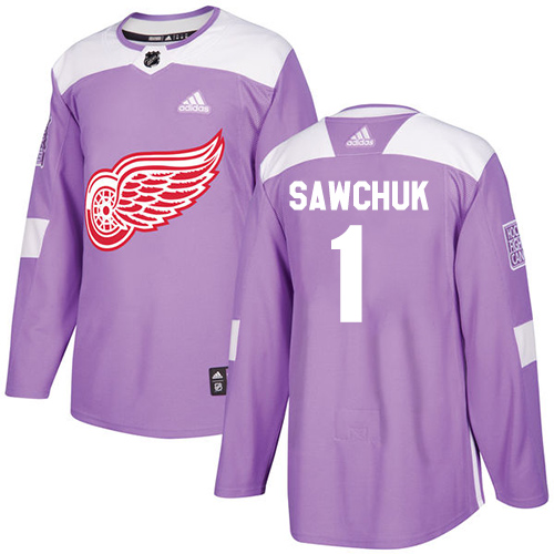 Adidas Red Wings #1 Terry Sawchuk Purple Authentic Fights Cancer Stitched NHL Jersey - Click Image to Close