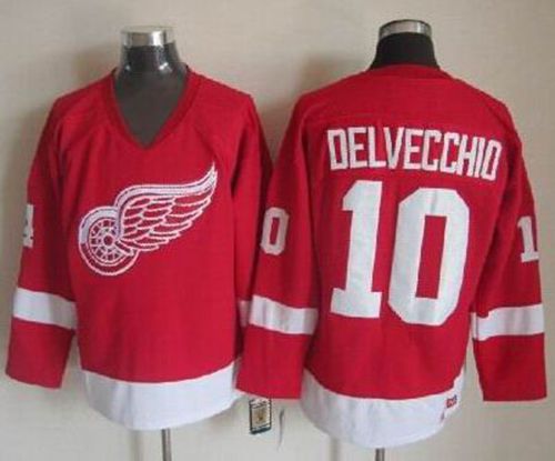 Red Wings #10 Alex Delvecchio Red CCM Throwback Stitched NHL Jersey - Click Image to Close