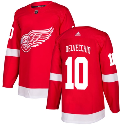 Adidas Red Wings #10 Alex Delvecchio Red Home Authentic Stitched NHL Jersey - Click Image to Close