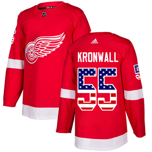 Adidas Red Wings #55 Niklas Kronwall Red Home Authentic USA Flag Stitched NHL Jersey