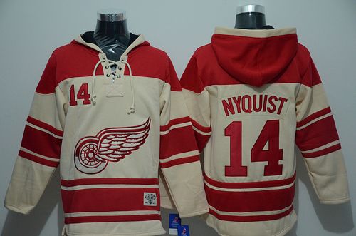 Red Wings #14 Gustav Nyquist Cream Sawyer Hooded Sweatshirt Stitched NHL Jersey