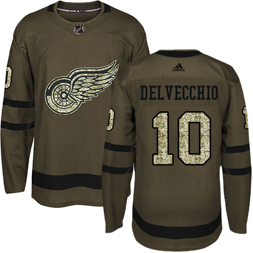 Adidas Red Wings #10 Alex Delvecchio Green Salute to Service Stitched NHL Jersey - Click Image to Close