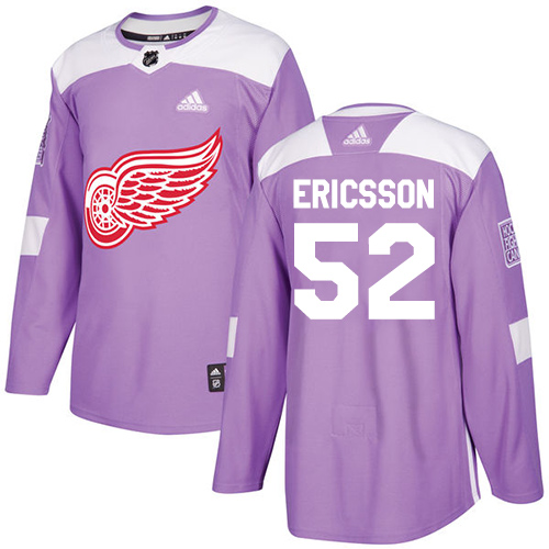 Adidas Red Wings #52 Jonathan Ericsson Purple Authentic Fights Cancer Stitched NHL Jersey