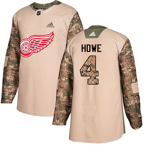 Adidas Red Wings #4 Gordie Howe Camo Authentic 2017 Veterans Day Stitched NHL Jersey - Click Image to Close