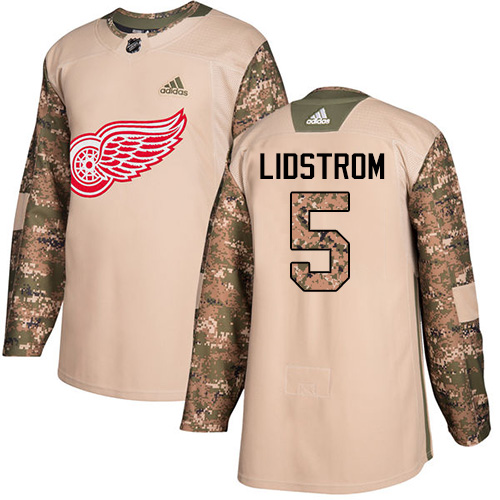 Adidas Red Wings #5 Nicklas Lidstrom Camo Authentic 2017 Veterans Day Stitched NHL Jersey - Click Image to Close