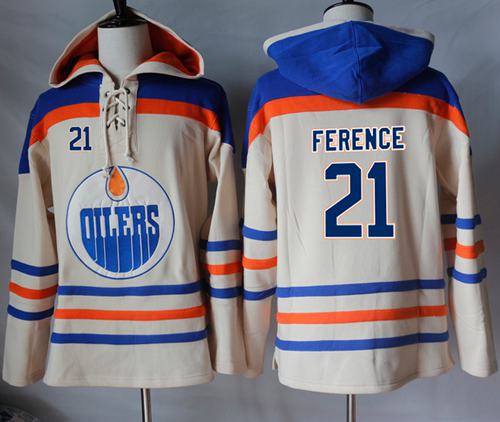 Oilers #21 Andrew Ference Cream Sawyer Hooded Sweatshirt Stitched NHL Jersey - Click Image to Close