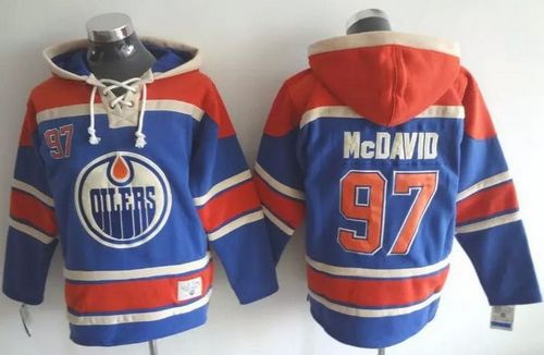 Oilers #97 Connor McDavid Light Blue Sawyer Hooded Sweatshirt Stitched NHL Jersey - Click Image to Close