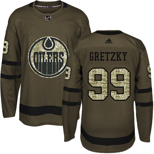 Adidas Oilers #99 Wayne Gretzky Green Salute to Service Stitched NHL Jersey - Click Image to Close